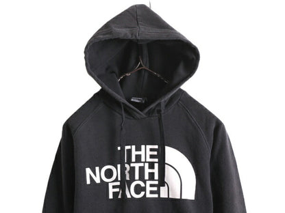 ノースフェイス プリント スウェット フード パーカー レディース XS 古着 The North Face プルオーバー 裏起毛 トレーナー アウトドア 黒