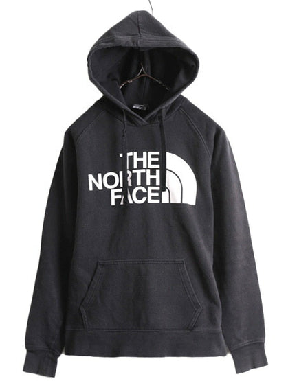 ノースフェイス プリント スウェット フード パーカー レディース XS 古着 The North Face プルオーバー 裏起毛 トレーナー アウトドア 黒