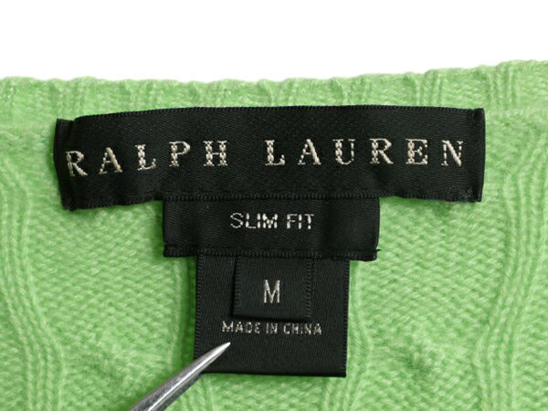 高級 100% カシミヤ ラルフローレン ケーブル ニット セーター レディース M / ブラックレーベル ポロ Vネック ポニー無し スリムフィット