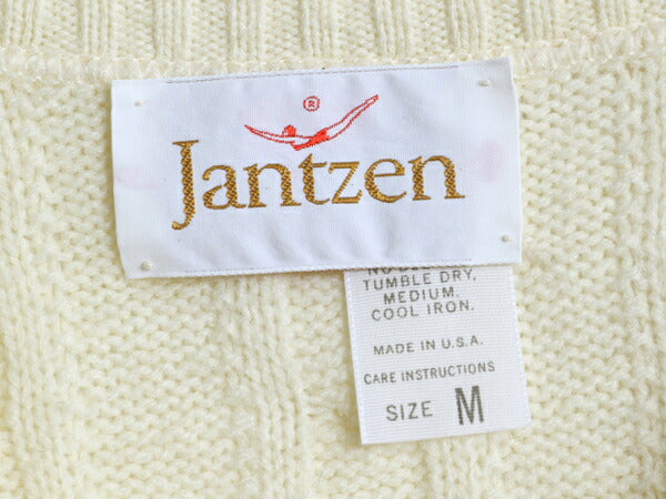 70s USA製 ジャンセン ケーブル ニット セーター メンズ M / 古着 70年代 ヴィンテージ Jantzen アクリル Vネック 無地 薄手 ミドルゲージ