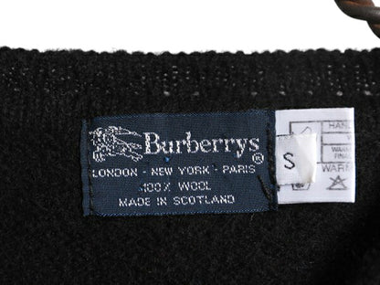 80s スコットランド製 バーバリー ウール ニット セーター レディース S 小さめ XS / 旧タグ ヴィンテージ Burberrys 無地 クルーネック 黒