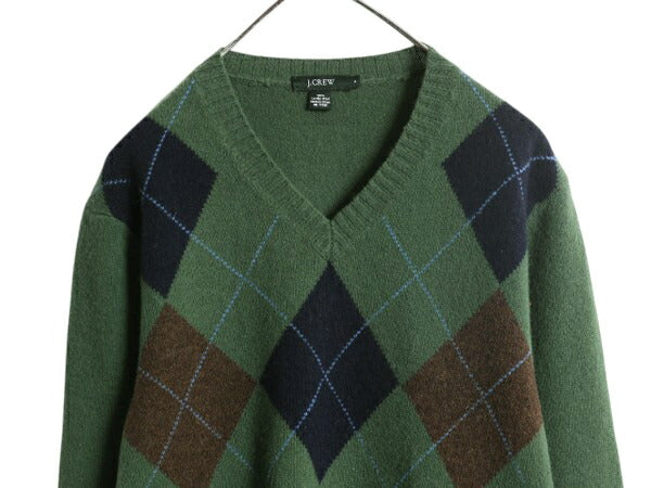 J CREW アーガイル ラム ウール ニット セーター メンズ S 古着 ジェイクルー Vネック 薄手 総柄 デザイン ミドルゲージ 薄手 マルチカラー