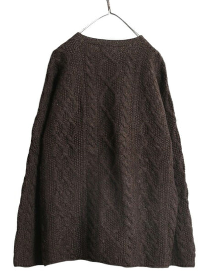 00s 手編み J CREW フィッシャーマン ハンド ニット セーター メンズ L 古着 オールド ジェイクルー アラン ウール ケーブル ハンドメイド