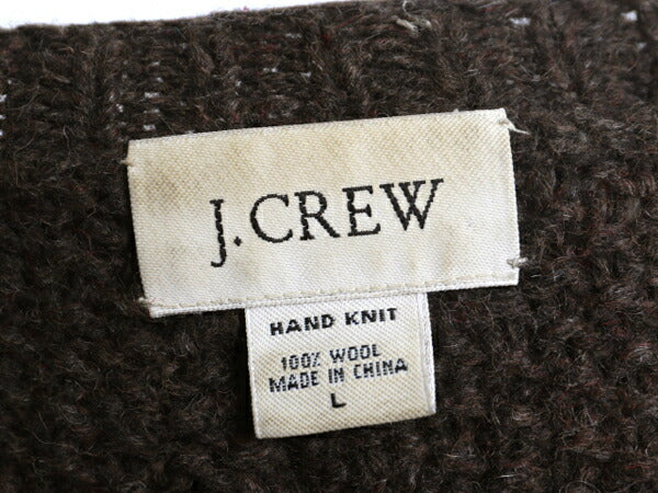 00s 手編み J CREW フィッシャーマン ハンド ニット セーター メンズ L 古着 オールド ジェイクルー アラン ウール ケーブル ハンドメイド