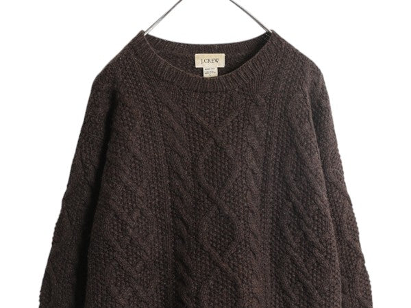 00s 手編み J CREW フィッシャーマン ハンド ニット セーター メンズ L 古着 オールド ジェイクルー アラン ウール ケーブル ハンドメイド