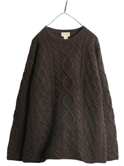 00s 手編み J CREW フィッシャーマン ハンド ニット セーター メンズ L 古着 オールド ジェイクルー アラン ウール ケーブル ハンドメイド