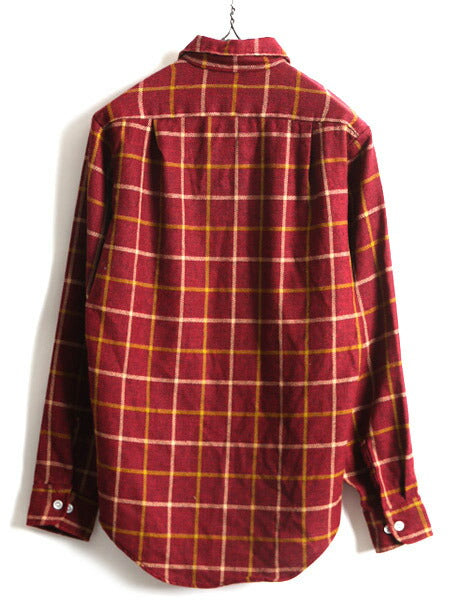 60s 70s ビンテージ 希少サイズ S ■ SEARS PREMIERE シアーズ チェック 長袖 アクリル ウール シャツ ( メンズ 男性 ) 古着 バーガンディ