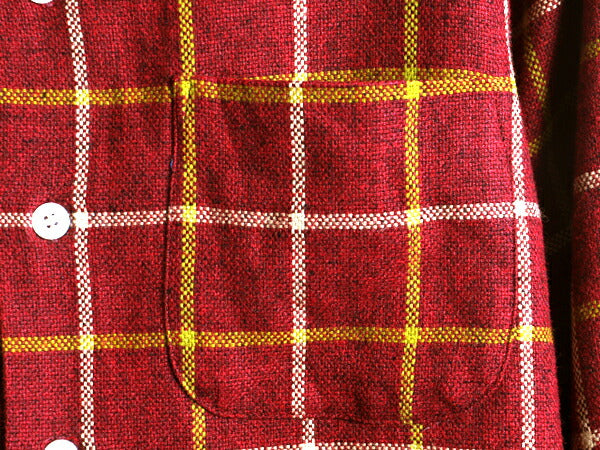 60s 70s ビンテージ 希少サイズ S ■ SEARS PREMIERE シアーズ チェック 長袖 アクリル ウール シャツ ( メンズ 男性 ) 古着 バーガンディ