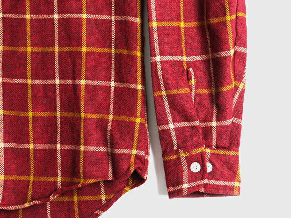 60s 70s ビンテージ 希少サイズ S ■ SEARS PREMIERE シアーズ チェック 長袖 アクリル ウール シャツ ( メンズ 男性 ) 古着 バーガンディ