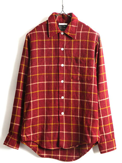 60s 70s ビンテージ 希少サイズ S ■ SEARS PREMIERE シアーズ チェック 長袖 アクリル ウール シャツ ( メンズ 男性 ) 古着 バーガンディ