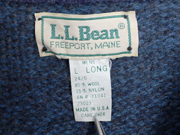 80s USA製 エルエルビーン ウール ニット セーター メンズ L / 古着 旧タグ ヴィンテージ LLBEAN アウトドア クルーネック 無地 杢編み 青