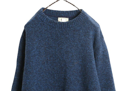 80s USA製 エルエルビーン ウール ニット セーター メンズ L / 古着 旧タグ ヴィンテージ LLBEAN アウトドア クルーネック 無地 杢編み 青