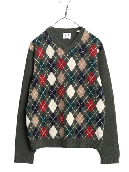 00s OLD GAP アーガイル シェットランド ウール ニット セーター メンズ M / 00年代 オールド ギャップ 旧タグ Vネック 総柄 マルチカラー