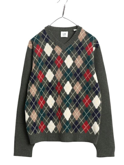 00s OLD GAP アーガイル シェットランド ウール ニット セーター メンズ M / 00年代 オールド ギャップ 旧タグ Vネック 総柄 マルチカラー