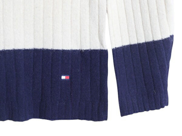 90s トミーヒルフィガー ロールネック シェットランド ウール ニット セーター メンズ L / オールド ワイド ボーダー リブ編み カットソー