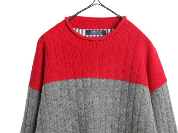 90s トミーヒルフィガー ロールネック シェットランド ウール ニット セーター メンズ L / オールド ワイド ボーダー リブ編み カットソー