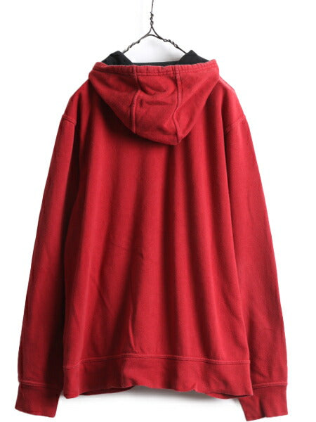 ノースフェイス プリント スウェット フード パーカー メンズ L The North Face トレーナー プルオーバー 裏起毛 アウトドア 2トーン 赤 黒