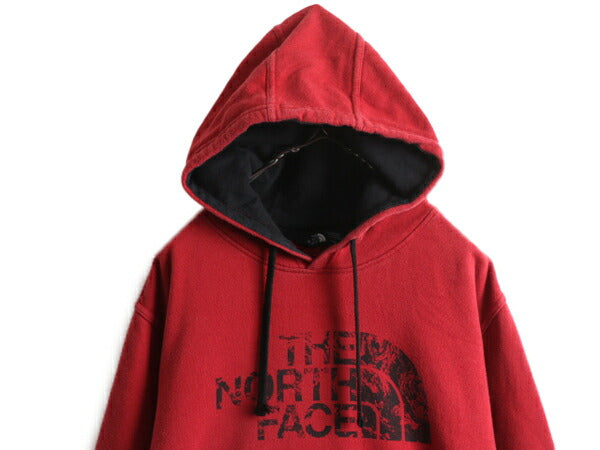 ノースフェイス プリント スウェット フード パーカー メンズ L The North Face トレーナー プルオーバー 裏起毛 アウトドア 2トーン 赤 黒