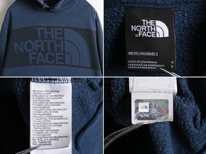 ノースフェイス プリント スウェット フード パーカー メンズ S 古着 The North Face プルオーバー 裏起毛 トレーナー アウトドア 薄手 青