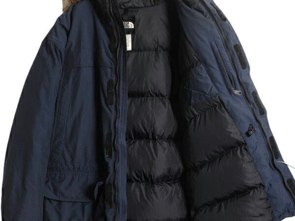 ノースフェイス ナイロン ダウン パーカー ジャケット メンズ M The North face アウトドア フェイク ファー付き ブルゾン マンパ ネイビー