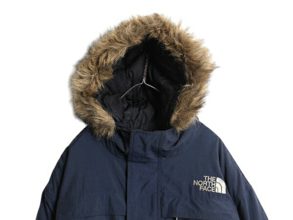 ノースフェイス ナイロン ダウン パーカー ジャケット メンズ M The North face アウトドア フェイク ファー付き ブルゾン マンパ ネイビー