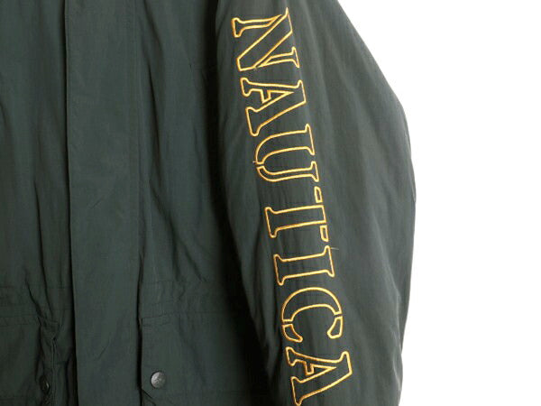 90s ノーティカ ナイロン ダウン ジャケット メンズ L 古着 オールド NAUTICA ジャンパー フルジップ ハイネック 防寒 袖刺繍 マルチカラー