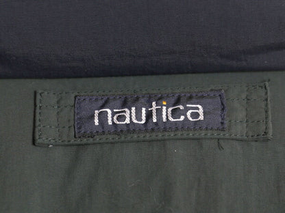 90s ノーティカ ナイロン ダウン ジャケット メンズ L 古着 オールド NAUTICA ジャンパー フルジップ ハイネック 防寒 袖刺繍 マルチカラー