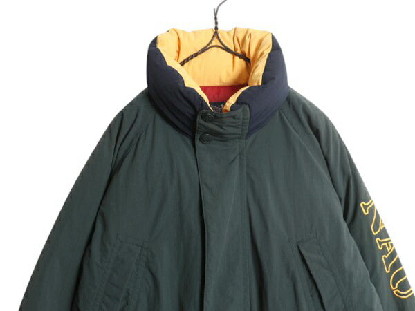 90s ノーティカ ナイロン ダウン ジャケット メンズ L 古着 オールド NAUTICA ジャンパー フルジップ ハイネック 防寒 袖刺繍 マルチカラー