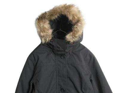 エルエルビーン ナイロン ダウン ジャケット レディース M / LLBEAN 650フィル アウトドア ファー付き フード パーカー ハーフ コート 黒