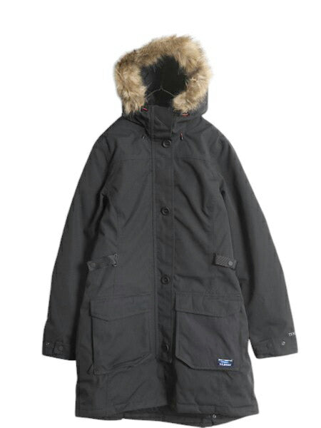 エルエルビーン ナイロン ダウン ジャケット レディース M / LLBEAN 650フィル アウトドア ファー付き フード パーカー ハーフ コート 黒