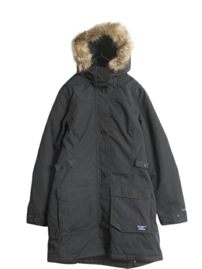 エルエルビーン ナイロン ダウン ジャケット レディース M / LLBEAN 650フィル アウトドア ファー付き フード パーカー ハーフ コート 黒
