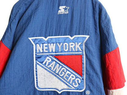 90s スターター NHL オフィシャル レンジャース プルオーバー 中綿 ナイロン ジャケット メンズ XL / 古着 オールド ハーフジップ ホッケー