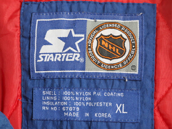 90s スターター NHL オフィシャル レンジャース プルオーバー 中綿 ナイロン ジャケット メンズ XL / 古着 オールド ハーフジップ ホッケー