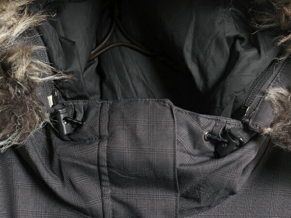 ノースフェイス HYVENT ダウン ジャケット レディース XL 古着 The North Face パーカー ハーフ コート チェック 総柄 フェイク ファー付き