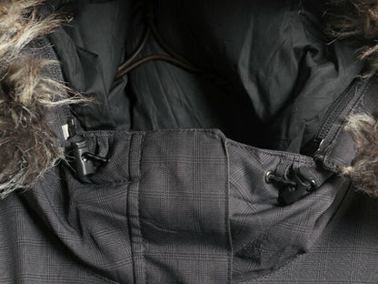 ノースフェイス HYVENT ダウン ジャケット レディース XL 古着 The North Face パーカー ハーフ コート チェック 総柄 フェイク ファー付き