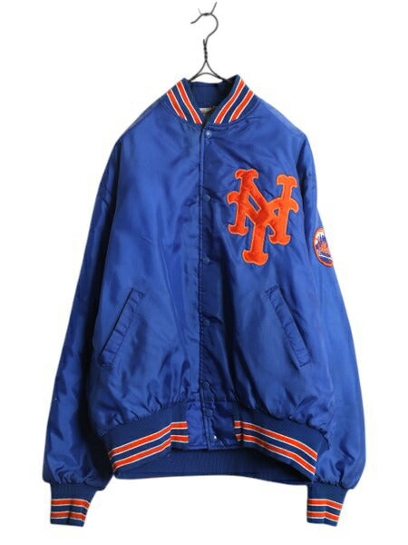 80s MLB ニューヨーク メッツ ナイロン スタジャン メンズ L 程 ヴィンテージ 中綿 キルティング ライナー ジャンパー メジャーリーグ 野球