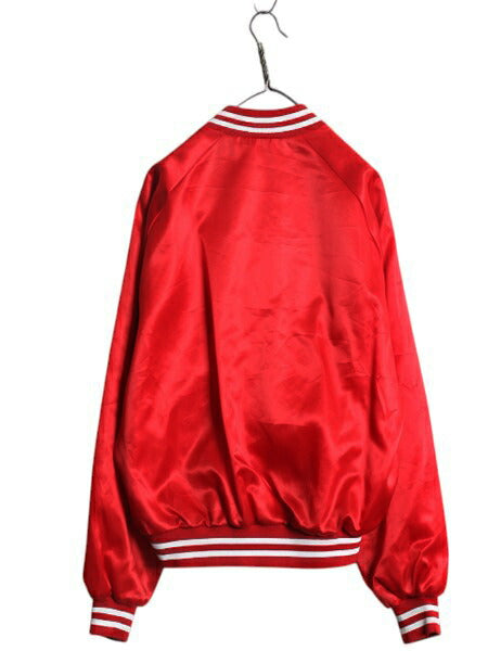 80s USA製 MLB オフィシャル レッズ ナイロン サテン スタジャン メンズ XL 小さめ L 程 ヴィンテージ チョークライン ジャケット 大リーグ