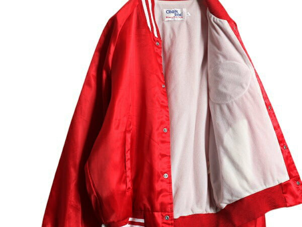 80s USA製 MLB オフィシャル レッズ ナイロン サテン スタジャン メンズ XL 小さめ L 程 ヴィンテージ チョークライン ジャケット 大リーグ
