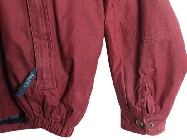 90s ノーティカ 中綿 コットン ジャケット メンズ L オールド NAUTICA 襟 本革 レザー ハイネック フルジップ ブルゾン 収納 フード エンジ
