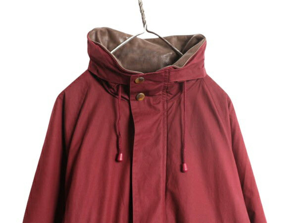 90s ノーティカ 中綿 コットン ジャケット メンズ L オールド NAUTICA 襟 本革 レザー ハイネック フルジップ ブルゾン 収納 フード エンジ