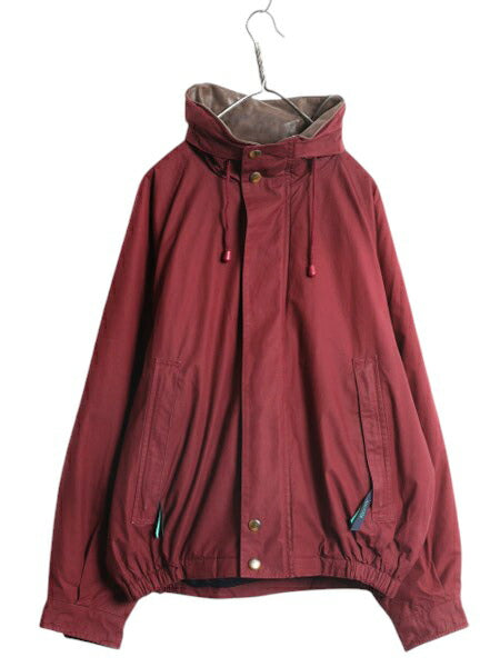 90s ノーティカ 中綿 コットン ジャケット メンズ L オールド NAUTICA 襟 本革 レザー ハイネック フルジップ ブルゾン 収納 フード エンジ