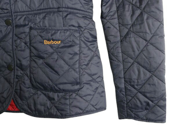 バブアー 中綿 ナイロン キルティング ジャケット キッズ 110cm 程 古着 Barbour 英国王室 ジャンパー ハーフ コート ブルゾン 紺 子供 服