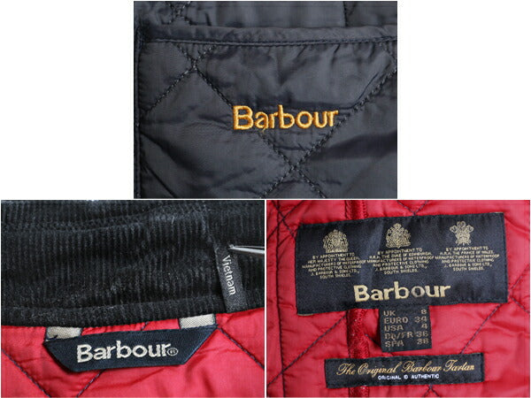 バブアー 中綿 ナイロン キルティング ジャケット キッズ 110cm 程 古着 Barbour 英国王室 ジャンパー ハーフ コート ブルゾン 紺 子供 服