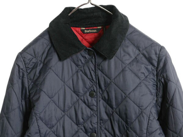 バブアー 中綿 ナイロン キルティング ジャケット キッズ 110cm 程 古着 Barbour 英国王室 ジャンパー ハーフ コート ブルゾン 紺 子供 服