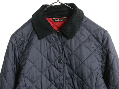 バブアー 中綿 ナイロン キルティング ジャケット キッズ 110cm 程 古着 Barbour 英国王室 ジャンパー ハーフ コート ブルゾン 紺 子供 服