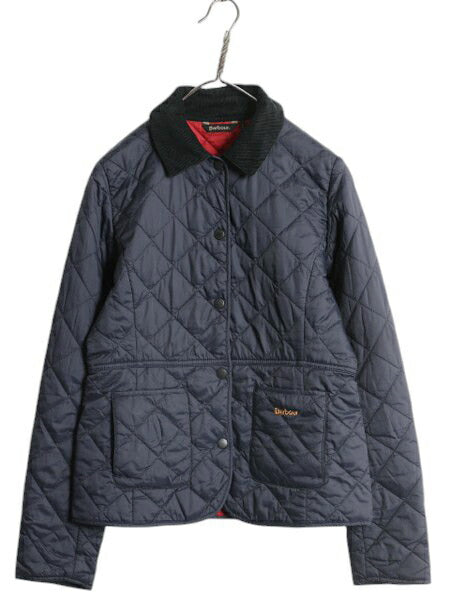 バブアー 中綿 ナイロン キルティング ジャケット キッズ 110cm 程 古着 Barbour 英国王室 ジャンパー ハーフ コート ブルゾン 紺 子供 服