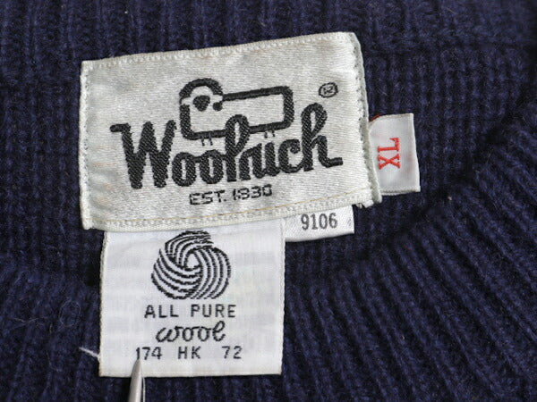 70s ウールリッチ シェットランド ウール ニット セーター メンズ XL 古着 旧タグ ヴィンテージ Woolrich クルーネック 無地 カットソー 紺