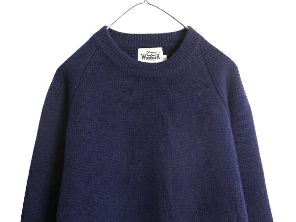 70s ウールリッチ シェットランド ウール ニット セーター メンズ XL 古着 旧タグ ヴィンテージ Woolrich クルーネック 無地 カットソー 紺