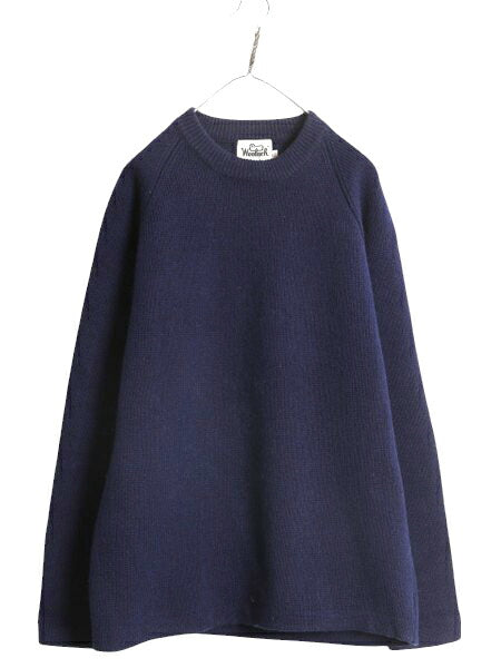 70s ウールリッチ シェットランド ウール ニット セーター メンズ XL 古着 旧タグ ヴィンテージ Woolrich クルーネック 無地 カットソー 紺