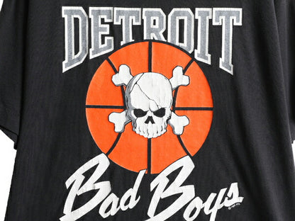 80s USA製 ■ NBA ピストンズ バッドボーイズ プリント 半袖 Tシャツ ( メンズ XL 小さめ L 程) 古着 80年代 ビンテージ スカル バスケ 黒